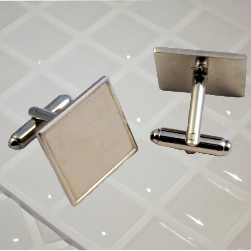 Cufflink Pair Square 18mm silver and clear dome